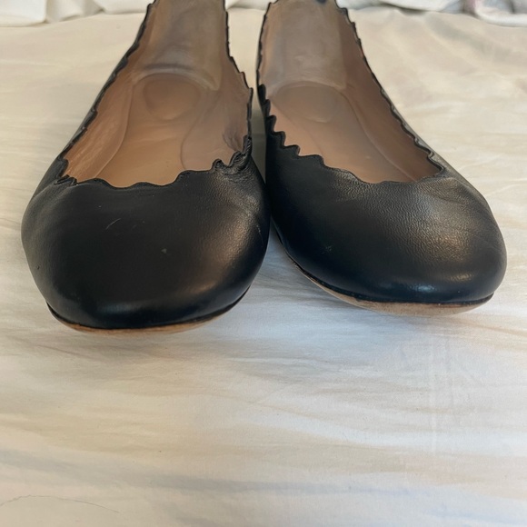 Chloe Black Leather Ballet Flats lauren scalloped - Picture 3 of 6